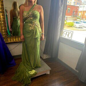 Light Sage Olive Green Gown Formal Dress Party Event Prom Wedding Party
